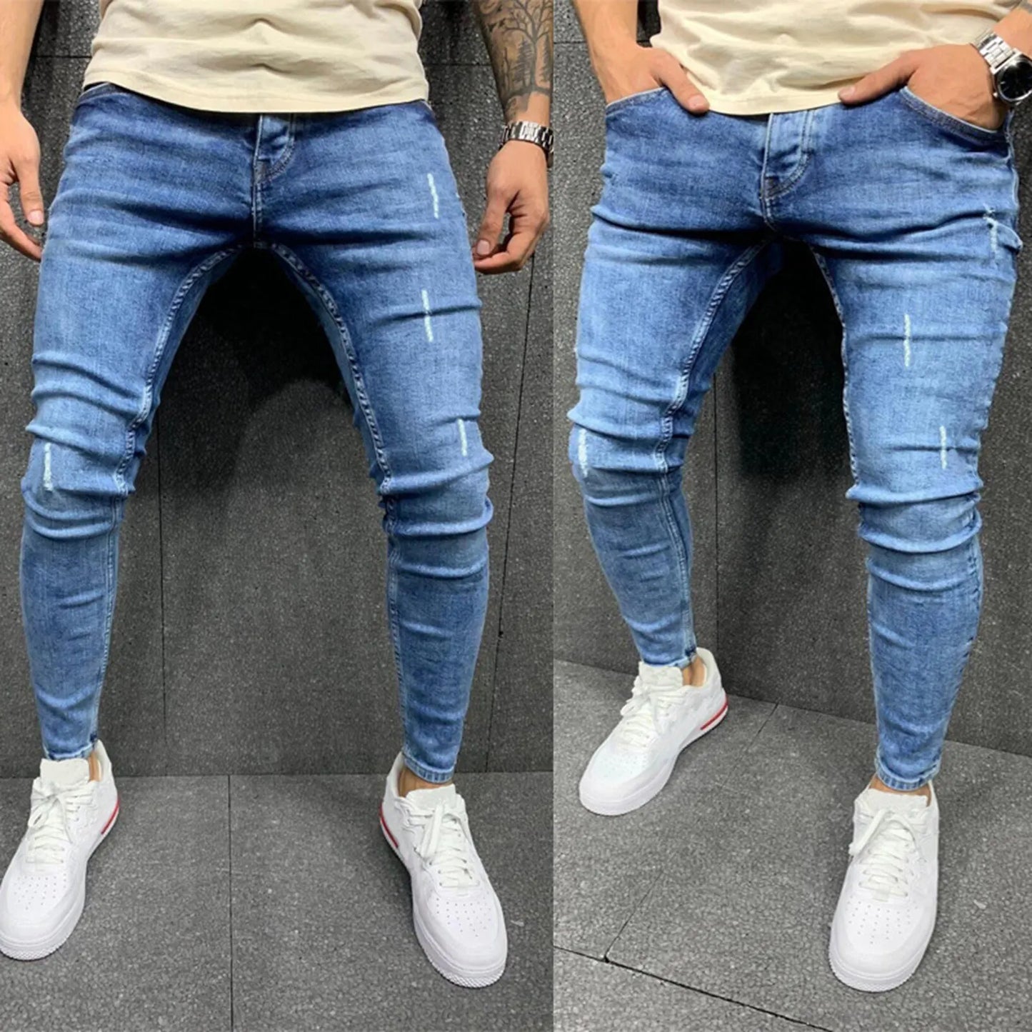 Mens Jeans Jeans Denim Distressed S 3Xl Jeans Elastic Slim Fashion Men'S Pants Fashion Street Style Ripped Skinny Jeans